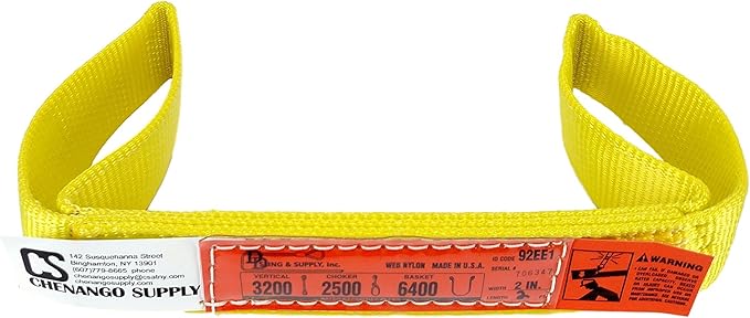 DD Sling. Multiple Lengths! (100% USA Made), 1-PLY, 2" Wide Nylon Lifting Web Sling. 3,200lbs Vertical, 2,500lbs Choker, 6,400lbs Basket Load Capacity, Eye & Eye, Heavy Duty (2" x2')