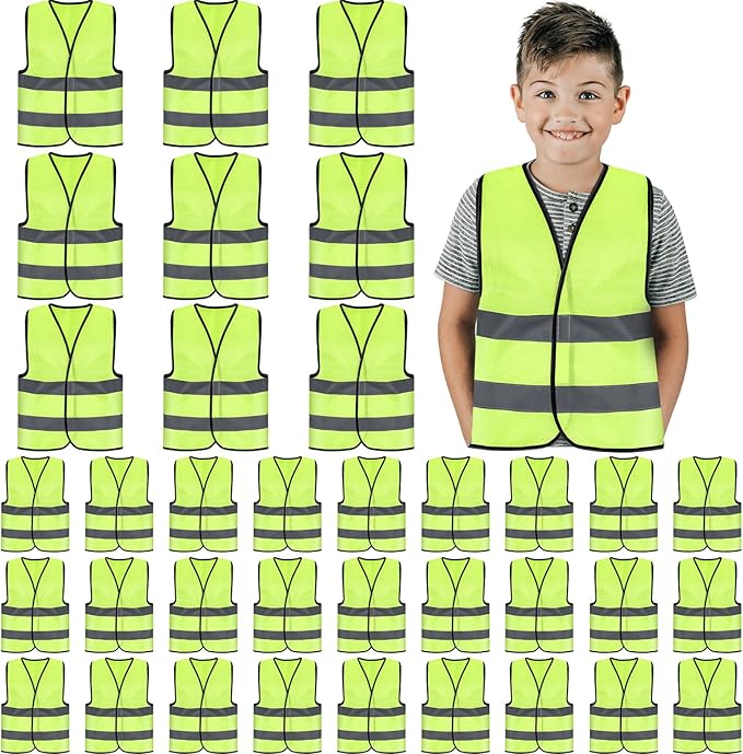 Zhanmai Kids Safety Vest Bulk High Visibility Reflective Construction Vest with Strips Neon for Traffic Child Outdoor
