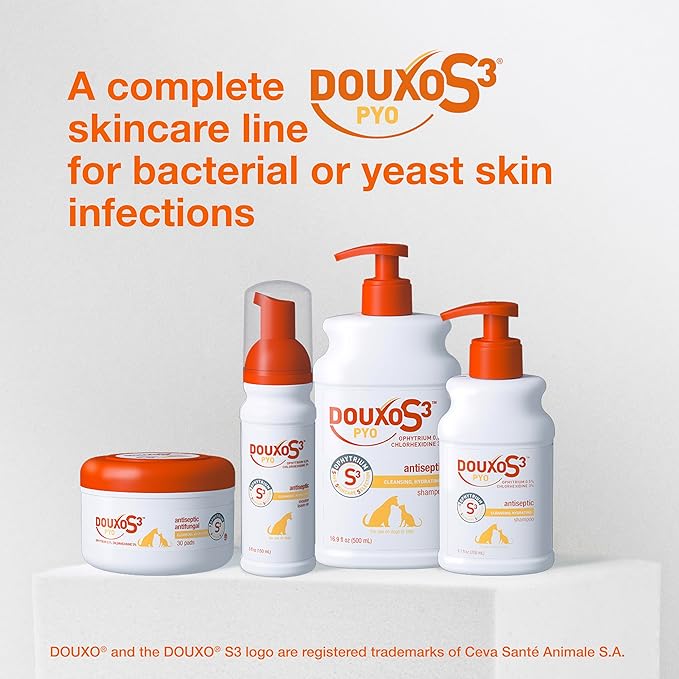 Douxo S3 Pyo Shampoo, Contains 3% Chlorhexidine & 0.5% Ophytrium, Antiseptic & Hydrating, For Bacterial or Yeast Skin Infections, For Dogs and Cats, 16.9 fl. oz. (500mL)