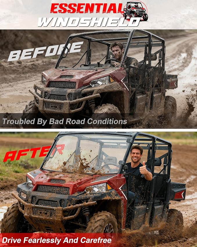 StarknightMT Ranger XP 1000 Windshield, Ranger Front Full Windshield Compatible with Polaris Ranger XP 1000 2017-2025, Ranger Crew XP 1000/ Diesel 2014-2025
