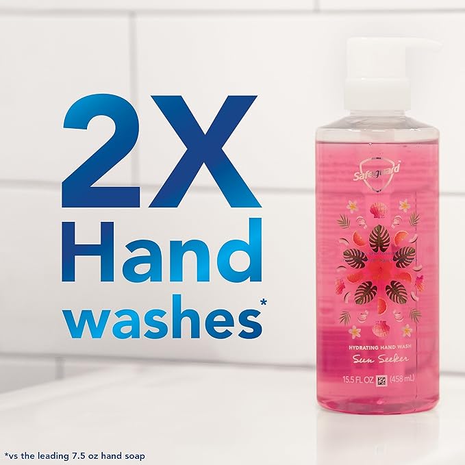 Safeguard Liquid Hand Soap, Micellar Deep Cleansing, Washes Away 99% Bacteria, Made with Natural Moisturizers, Enriched with Skin Conditioners, PH Balanced, Sun Seeker Scent 15.5 oz (Pack of 4)