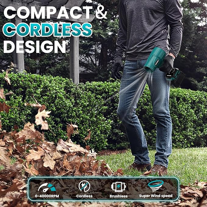 Electric Cordless Leaf Blower Dust Blower for Makita 18V Battery, High-Speed Brushless Motor Handheld Jet Fan Air Blower for Patio Cleaning, Lawn Care, Blowing Leaves and Dust (No Battery/Charger)