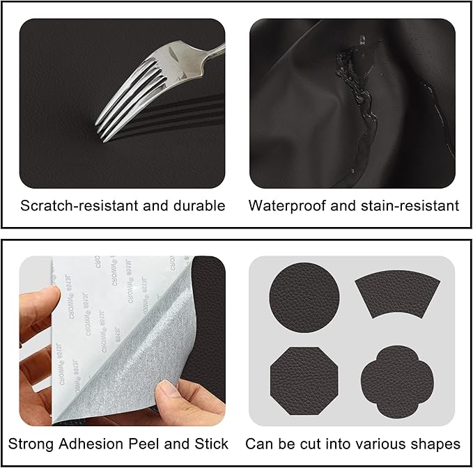 Self Adhesive Leather Repair Patch,8x12 inch Vinyl Repair Kit,Leather Repair Kit for Furniture,Car Seat,Couch,Office Chair,2 Pcs Coffee