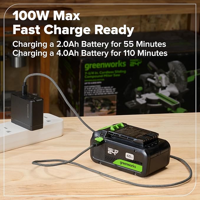 Greenworks 24V Cordless Brushless 5PCs Combo, Drill/Driver +Impact Driver +6.5" Circular Saw +Oscillating Tool +200LM Flashlight, 2.0Ah + 4.0Ah Batteries (24,000mAh Power Bank) and 65W USB-C Charger