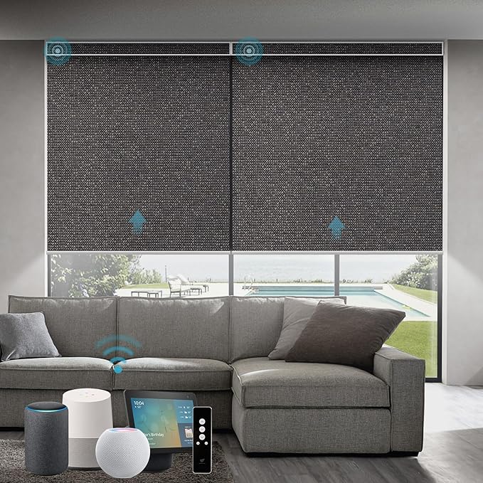 SmartWings Motorized Roller Blinds Work with Matter Homekit Z-Wave Thread Alexa Google, 100% Blackout Smart Window Shades for Bedroom, Cordless Remote Control Customized 16"-110" W, Eclipse Umber