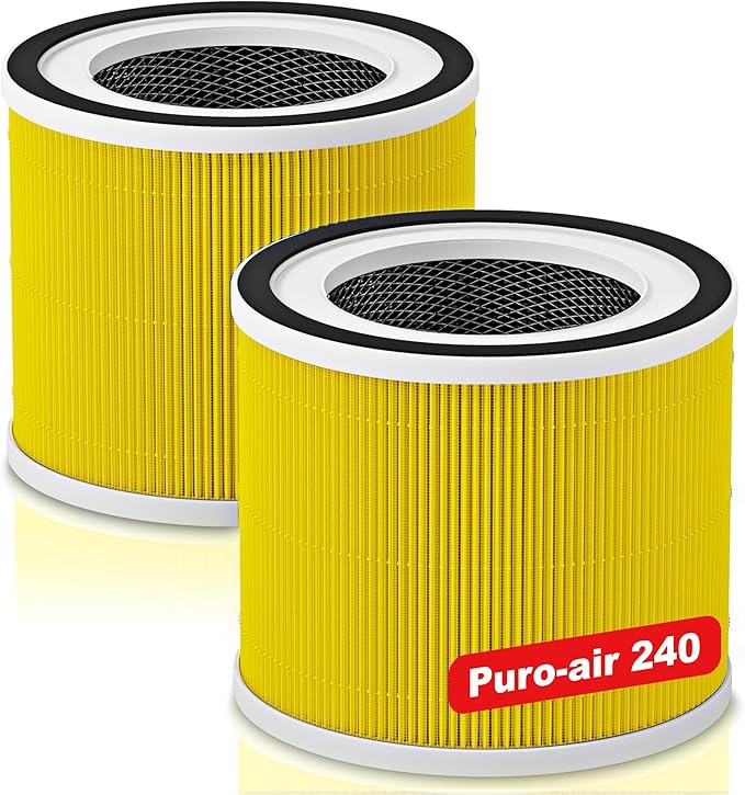 (2 Pack) 240 Replacement Filter Compatible with Puro 240 Air Purifier, 3-in-1 True HEPA 14 Filter Replacement Fit for 240 Air Purifier (Yellow)