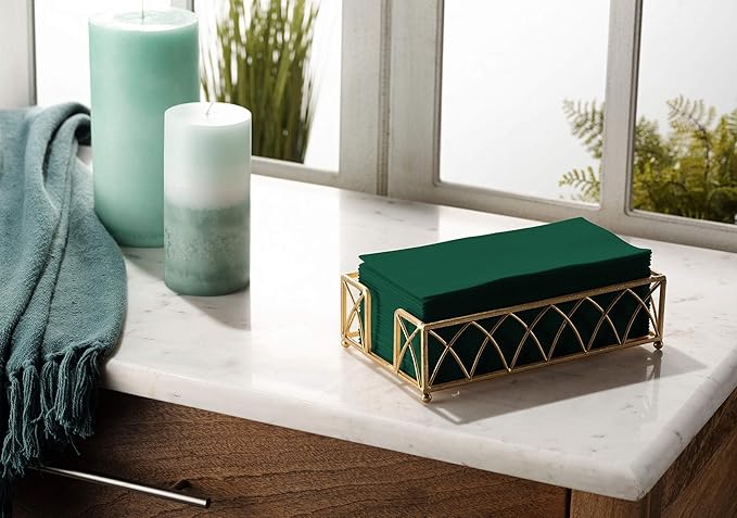 100 Linen-Feel Colored Paper Napkins - Decorative Cloth-Like Green Dinner Napkins - Soft And Absorbent. For Christmas, Kitchen, Party, Wedding, Bathroom Or Any Occasion. (Pack of 100)