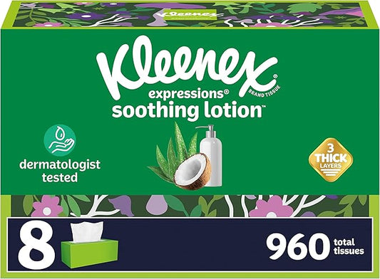 Kleenex Lotion Facial Tissues with Coconut Oil, 4 Flat Boxes, 180 Tissues Per Box, 3-Ply