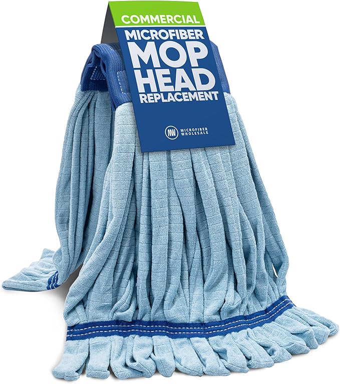 Commercial Mop Head Replacement – 1 Pack Blue Large Microfiber Tube Mop (18 oz.) | Industrial Wet Mops | Washable Refill, Reusable, Heavy Duty, Looped End Mopheads | Hardwood, Concrete