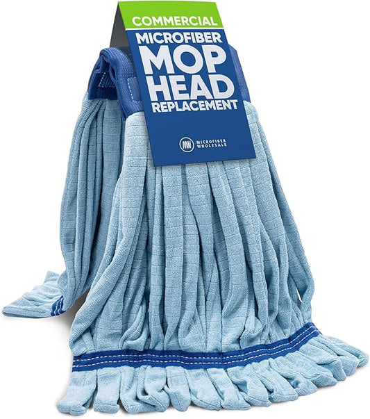 Commercial Mop Head Replacement – 1 Pack Blue Large Microfiber Tube Mop (18 oz.) | Industrial Wet Mops | Washable Refill, Reusable, Heavy Duty, Looped End Mopheads | Hardwood, Concrete