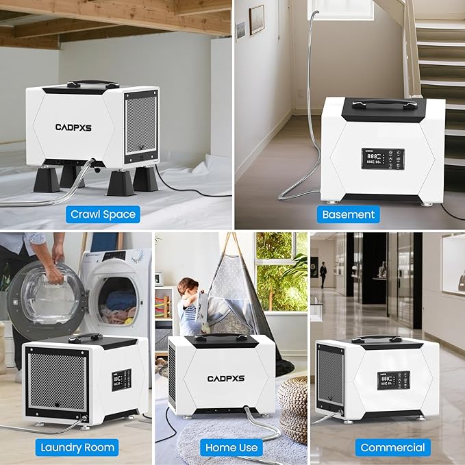 CADPXS Crawl Space Dehumidifier with Pump and Drain Hose, 80 Pint Crawlspace Dehumidifier for Commercial, Basement, Water Damage Use, Auto Defrost, Memory Start, cETL Certified, Up to 1000 Sq Ft