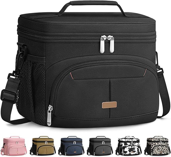 Lunch Box for Man Women, Insulated Lunch Bag Cooler Bag Leakproof Lunchbox Lunch Tote Bags with Removable Strap for Work School Picnic Travel (Black/12L