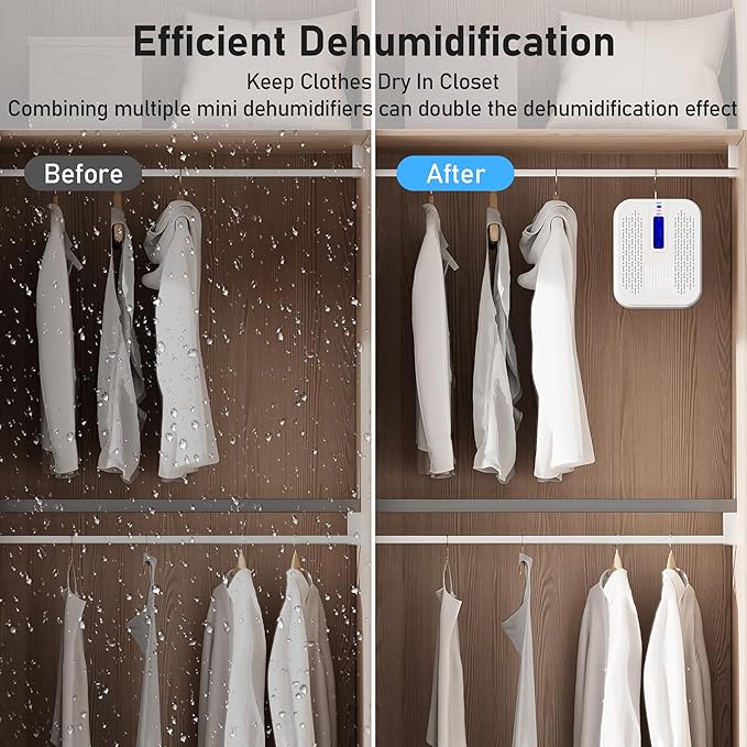 Rechargeable Small Dehumidifier, Pack of 2, Portable Mini Dehumidifier for Bathroom, Highly Efficient Dehumidification, Energy Saving, Suitable for Closet, Cars, Wardrobes