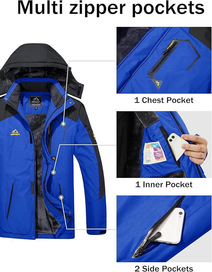 MAGCOMSEN Men's Winter Coats Water Resistant Ski Snow Jacket Warm Fleece Jacket Parka Raincoats With Hood Multi-Pockets