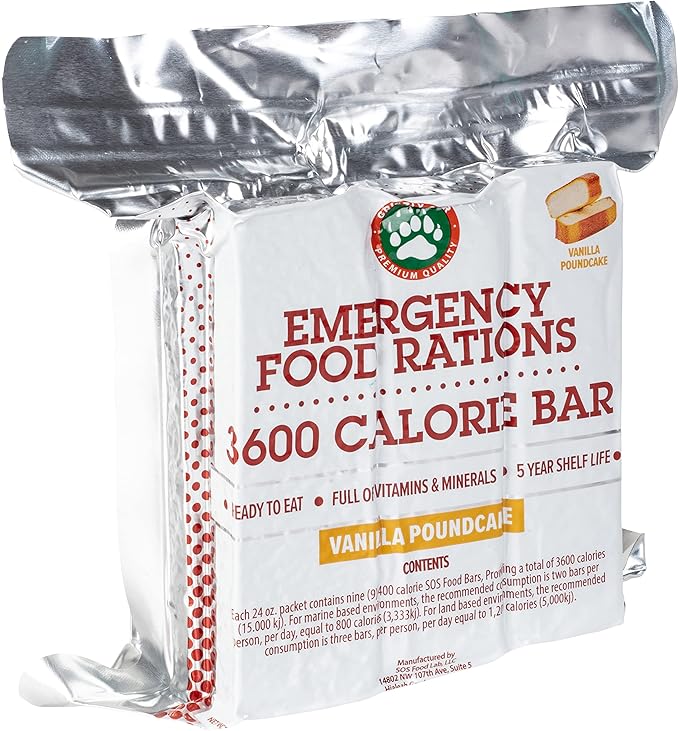Emergency Food Rations- 3600 Calorie Vanilla Bars (2 Pack) - 6 Day, 144 Hour Supply For Disaster, Hurricane, Flood Preparedness - Less Sugar, More Nutrients - 5 Year Shelf Life