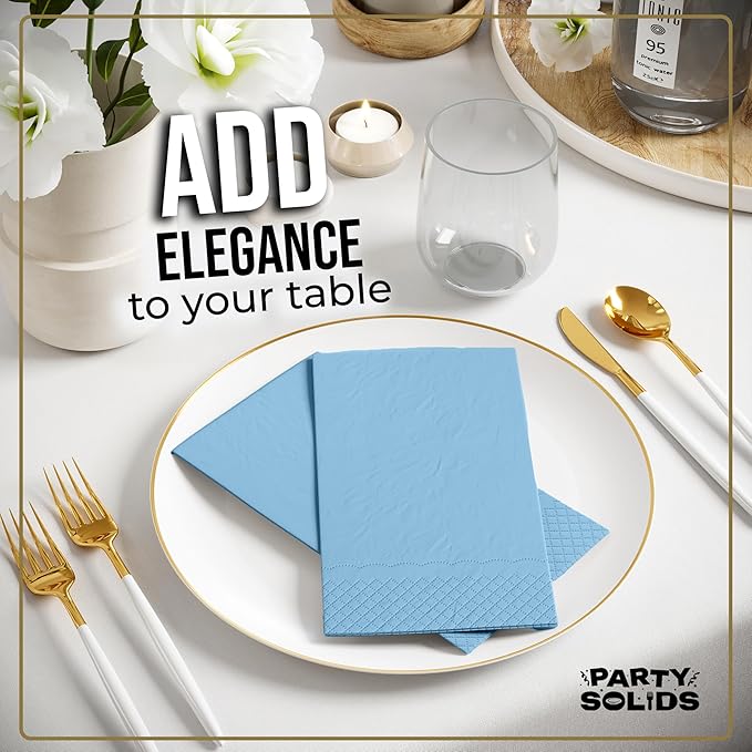 Light Blue Dinner Napkins Disposable 8" x 4" Folded - 40 Pcs 2 Ply Light Blue Napkins Disposable Paper Guest Towels for Bathrooms, Dinners, Everyday Parties & Party Supplies