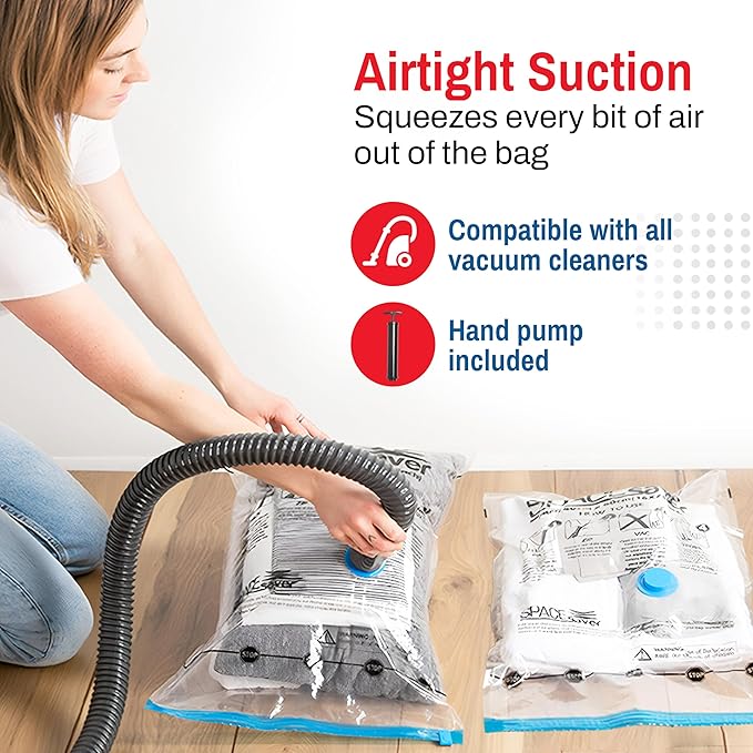 10 Pack Medium Vacuum Storage Bags for Comforters, Blankets & Clothes – Vacuum Sealed Compression Bags with Hand Pump – Space Saver Storage Bags for Bedding, Moving, Travel & Organization