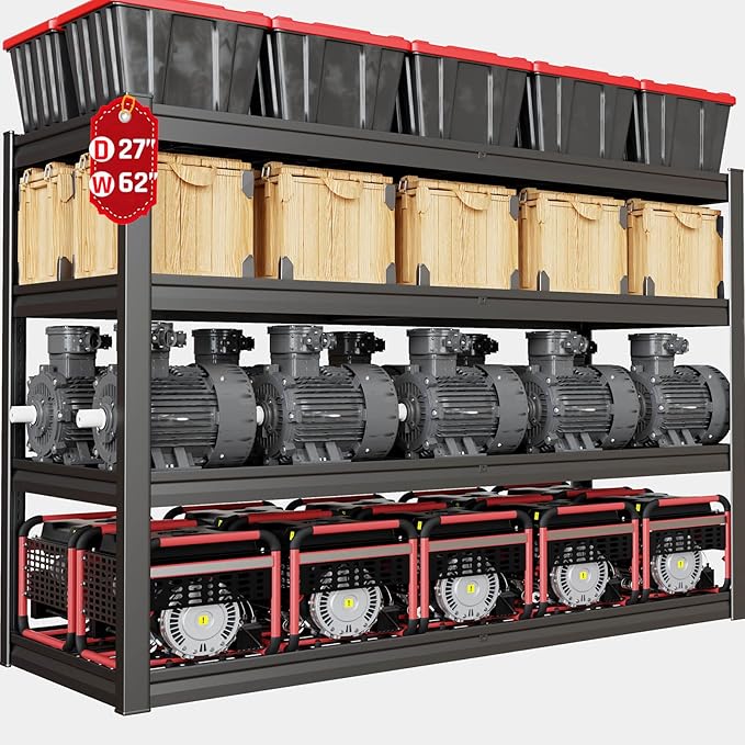 62" W Garage Shelving Heavy Duty, 4 Tier Garage Shelves, 27" D Adjustable Storage Shelving Unit, Commercial Metal Shelf for Warehouse, Pantry, School, Shop, 62" Wx27 Dx62 H