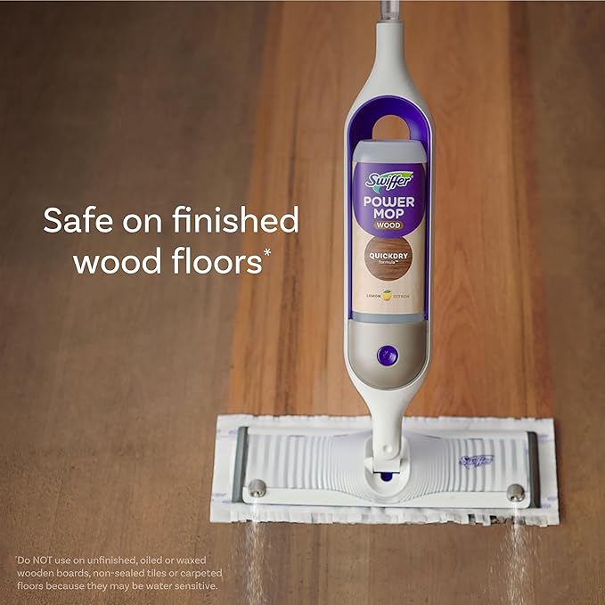 Swiffer Power Mop Wood Refill Solution, QuickDry Hardwood Floor Cleaner for Mopping Home, Bathroom, Kitchen, All Purpose Multi-Surface Solution for Floor Cleaning, Lemon Scent, 50.6oz