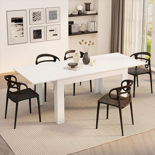 Mobili Fiver, Easy, Extendable Dining Table, 55.1(86.6) x35.4 in, High Gloss White, Made in Italy