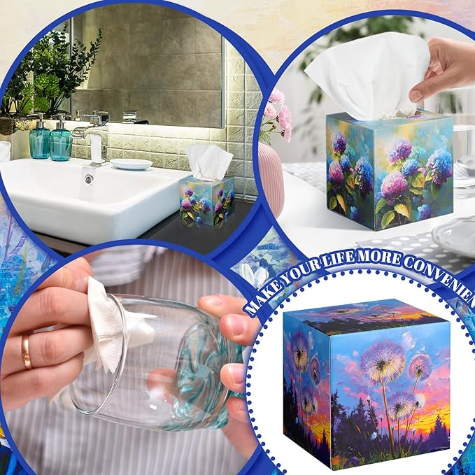 12 Pack Christmas Purple Flowers Facial Tissues Cube Face Boxes 600 Sheets 3 Ply Small Lavender Dandelion Wisteria Mandala Floral Square Tissues Bulk for Xmas Spring Car Bedroom Supplies