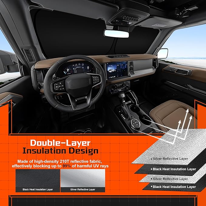 Custom Fit Windshield Sun Shade for Mazda CX5 2017-2025 - Full Coverage, 210T Reflective Fabric, Double-Layer Design - Blocks 99% UV Rays, Keeps Car Cool, Easy to Install and Store