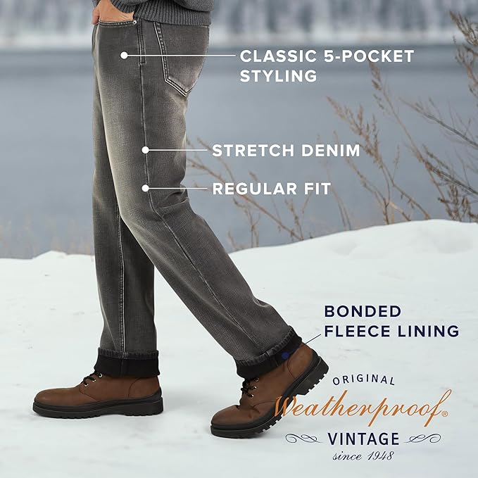 Weatherproof Vintage Fleece Lined Jeans Men - Regular Fit | Soft & Warm, Cold Weather Insulated Fleece Winter Pants for Men