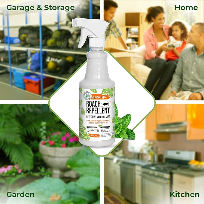 Mighty Mint Peppermint Oil Roach Repellent Spray – Natural Cockroach Killer for Indoor & Outdoor Use – Plant-Based Insect & Pest Control – 16 oz
