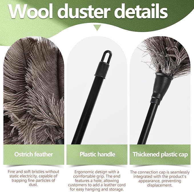 Ostrich Feather Duster – Reusable, Anti-Static Design for Cleaning Delicate Items, Antiques, Electronics, and More, 3-Pack, 15-Inch – Perfect for Home, Office, and Car