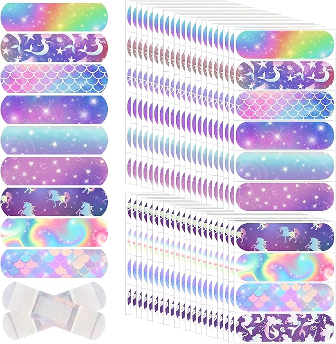 Patelai 300 Pieces Kids Bandages Bulk 10 Styles Children's Adhesive Flexible Colorful Cute Cartoon Bandages Waterproof Breathable Stickers Protection Care Cuts for Girls Boys(Mermaid)