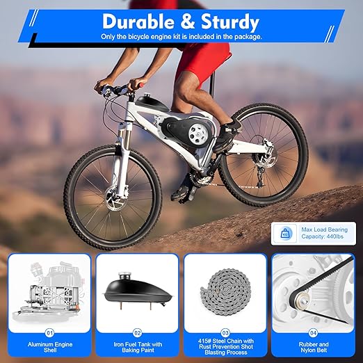 100CC 4-Stroke Gasoline Engine Kit, 3.5HP Bicycle Engine Kit, Hand Start Gas Engine with Chain Drive OHV Air-Cooling for Large Triangular Empty Frames & Motorized Motor Bike Modification