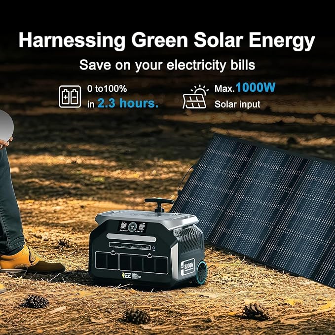 IEE P3200 Portable Power Station 3200W with 3x200W Solar Panel, 2048Wh Solar Generator, 1800W AC Charging, AC Outlets x 4, LiFePO4 Battery Power Station for Home Backup, Camping, RV, Emergency