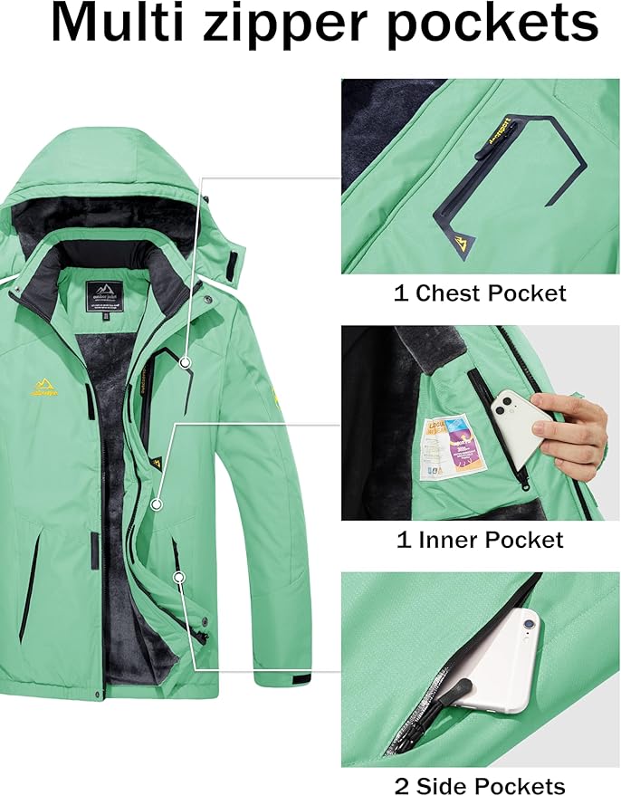 MAGCOMSEN Men's Winter Coats Water Resistant Ski Snow Jacket Warm Fleece Jacket Parka Raincoats With Hood Multi-Pockets