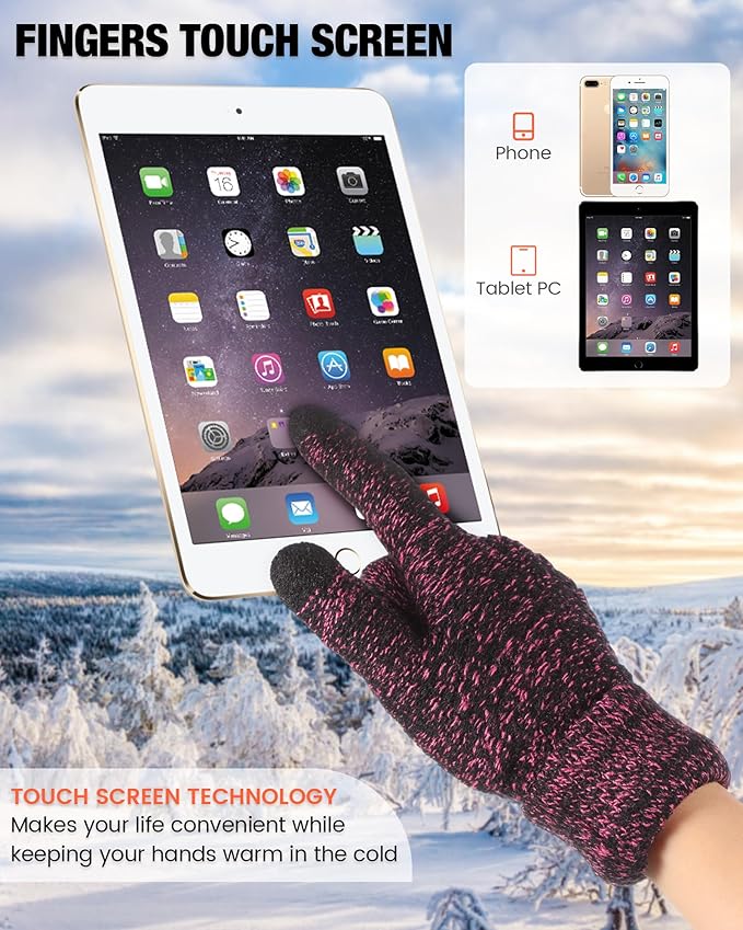 Geyoga 2 Pairs Women's Winter Touch Screen Gloves Soft Warm Fleece Lined Knit Elastic Cuff Winter Texting Gloves