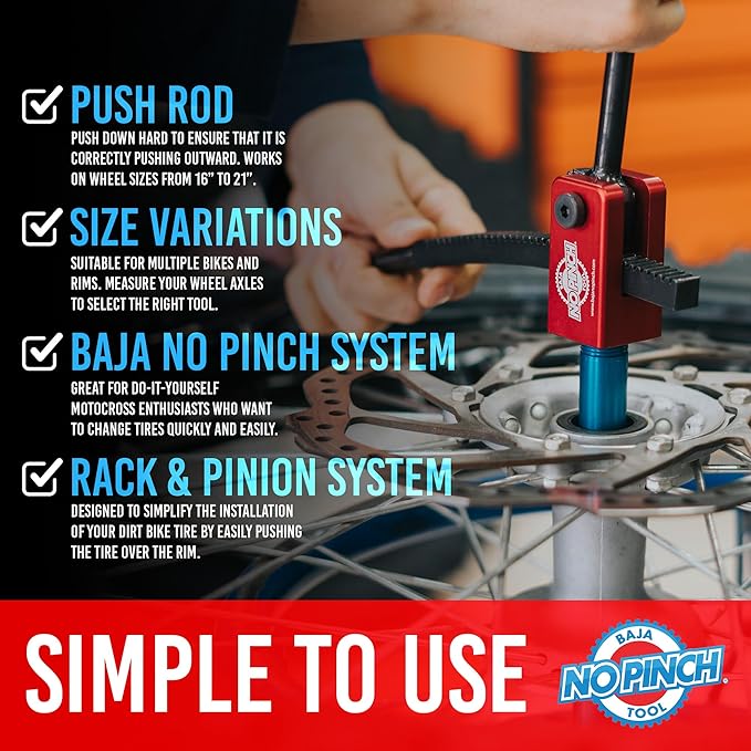 Baja No Pinch Ultimate Bundle - Dirt Bike Tire Changing Tools for Enduro and Motocross - Compact Dirt Bike Tire Changer for 16" to 21" Wheels - Ideal for Quick & Easy Mount - Includes the Ultimate Kit