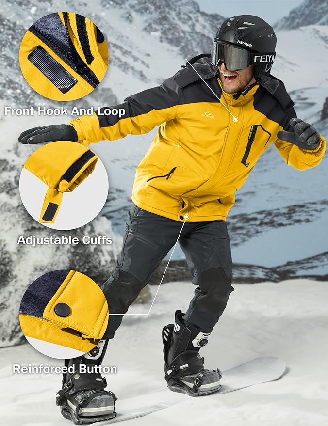 MAGCOMSEN Men's Winter Coats Water Resistant Ski Snow Jacket Warm Fleece Jacket Parka Raincoats With Hood Multi-Pockets