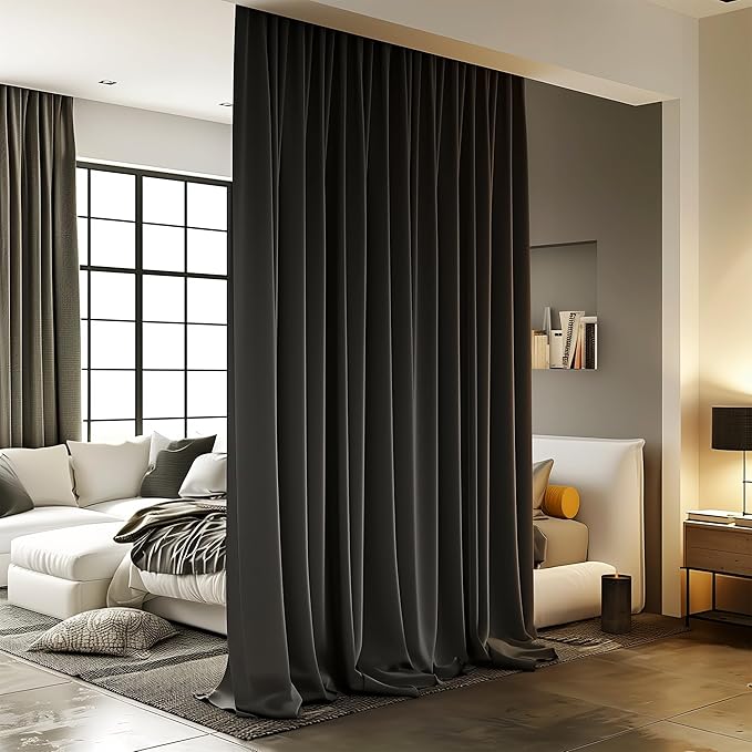 Room Divider Curtains with Ceiling Track, 95% Blackout Heavy Curtains Noise Reduction Privacy Curtain System Kits, 8.3 ft Wide x 9 ft Tall, Black, 1 Panel
