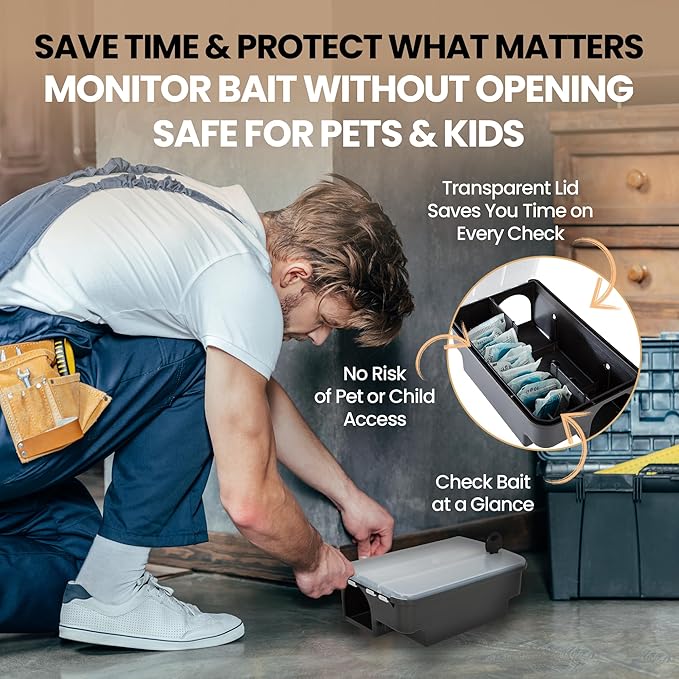 Köder-Discount Mouse & Rat Bait Station (Bait Not Included) – 2 Lockable Rat Bait Stations with Clear Lid & Dual Entry – Weather-Resistant, Tamper-Proof Rodent Trap (8.7 x 5.5 x 3.1)