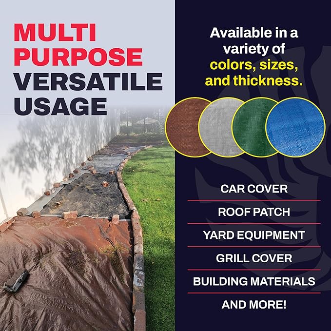 16' x 20' Brown Tarp with Grommets Reinforced - 5 Mil Thick - Durable UV Resistant Plastic Tarps Waterproof - Large Tarpaulin Cover for Outdoor Camping Over/Under Tent Tarp RV Roof Rain - Zebro