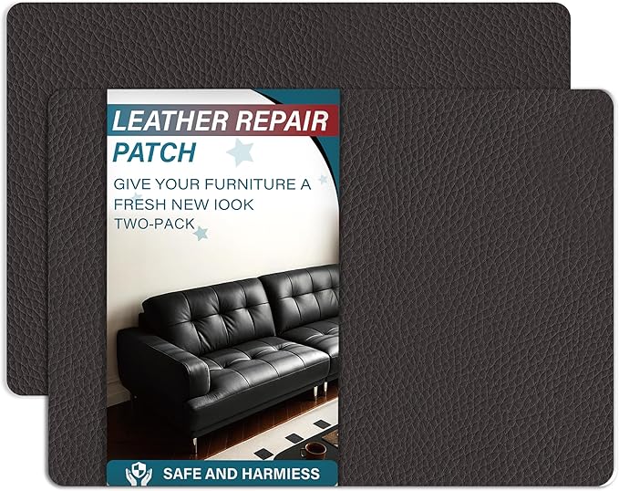 Self Adhesive Leather Repair Patch,8x12 inch Vinyl Repair Kit,Leather Repair Kit for Furniture,Car Seat,Couch,Office Chair,2 Pcs Coffee