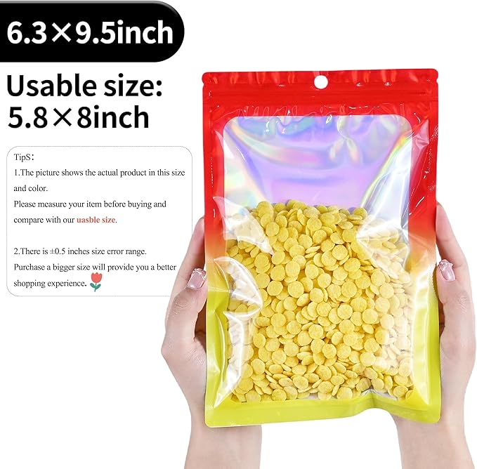 100 Pack Resealable Plastic Bags for Food Storage, Zipper Bags with Clear Front Window, Packaging Pouch for Small Business (Red & Yellow, 6.3x9.5 inch)