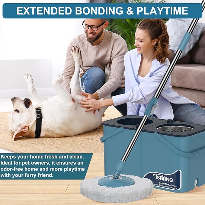 Mops and Buckets for Floor Cleaning, 360 Spin Mop and Bucket with Separates Dirty and Clean Water,4-Chamber Mop Bucket with Wringer Set for Home with 10 Replacement Mop Heads,4X Wheel