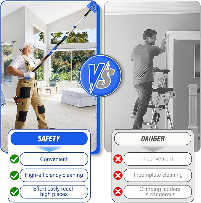 26FT Cobweb Duster with Extension Pole,Spider Web Cleaner with 4-Stage 5-20FT Aluminum Pole, Spider Web Brush for Outdoor and Indoor Cleaning