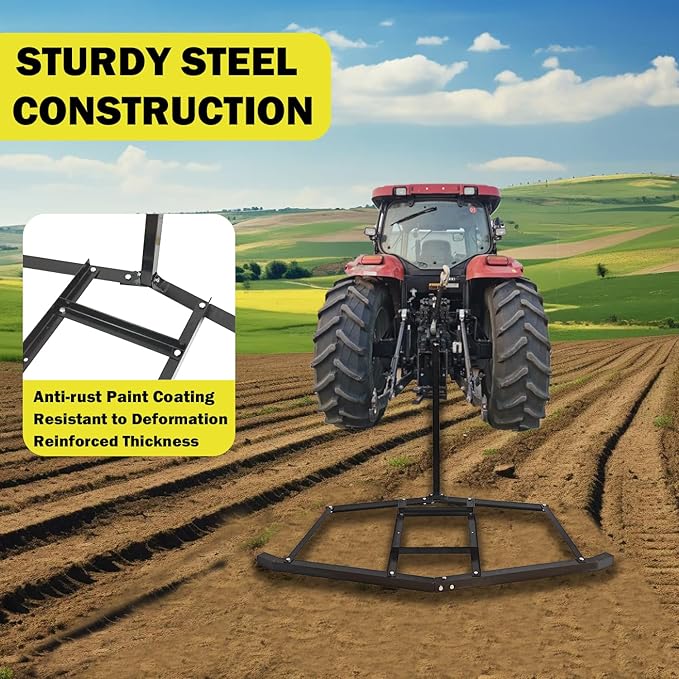 Driveway Drag, 66" Heavy Duty Steel Driveway Drag Harrow with Pin-Style Hitch, Tow Behind Grader for ATV, UTV, Garden Lawn Tractors – Adjustable Bars for Efficient Driveway and Lawn Maintenance