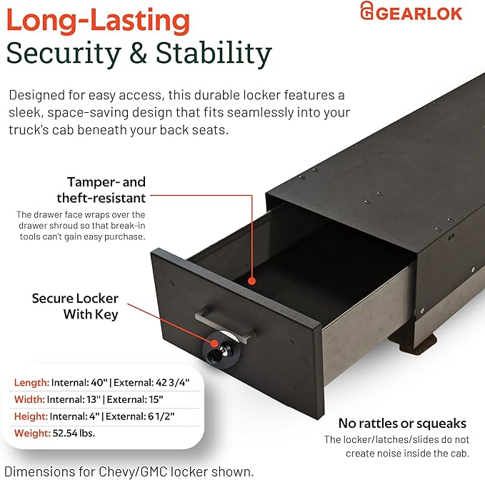 GearLok UnderSeat SideSlide Truck Locker – Secure Under Seat Storage for Trucks – Lockable Truck Organizers and Storage for Tools, Ammo and Equipment