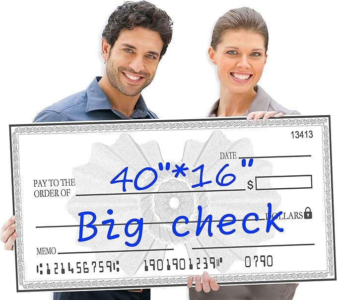 40x16 Inch Giant Paper Check Presentation Sign | Double-Sided Dry Erase Reusable for Endowments & Fundraisers | Oversized Printable Check Stock for Corporate Events