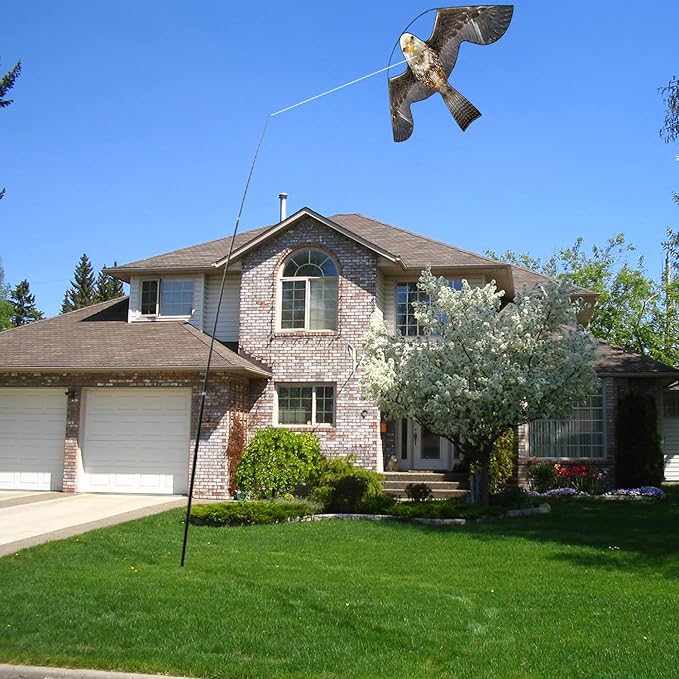 Bird Hawk Flying Kite with Pole Crops Farm Protector Bird Scarer Flying Kite with 4m Pole-Style B