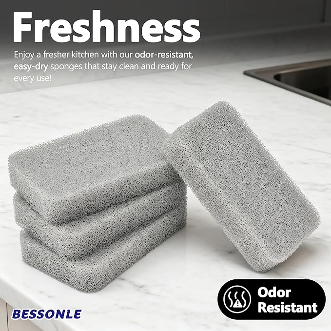 8 Pack Silicone Scrubbing Sponges, Heavy-Duty, Non-Scratch Kitchen Sponges - Reusable, Odor-Free, Perfect as for Cleaning Dishes, Non-Stick, Countertops (Grey)
