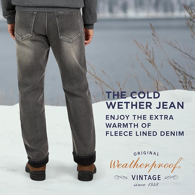 Weatherproof Vintage Fleece Lined Jeans Men - Regular Fit | Soft & Warm, Cold Weather Insulated Fleece Winter Pants for Men