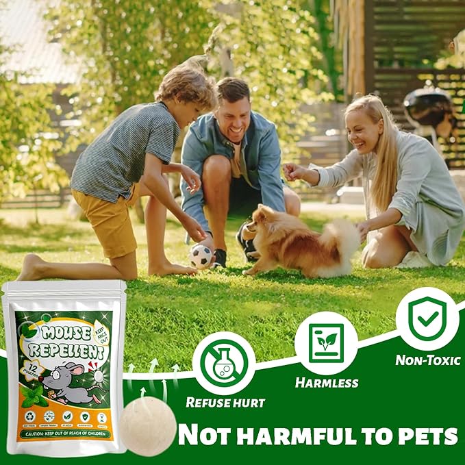 Mouse Repellent,Natural Peppermint Oil Mothballs and Insect Repellent Ball, Rodent Repellent Squirrel Repellent for Indoor and Outdoor,Keep Pest Away Repel Mosquito & Moth（12 Pack）